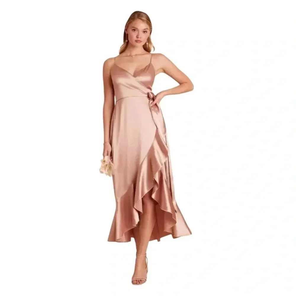 Birdy Grey YC Satin Asymmetrical Blush Rose Gold Romantic Feminine Dress Women L
